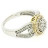 Image 3 : NEW 14k White & Yellow Gold Milgrain 0.75 ctw Pave Set Round Diamond Cluster Rin