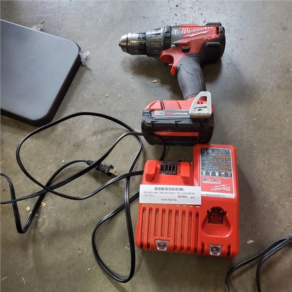 MILWAUKKE FUEL CORDLESS DRILL WITH BATTER AND DUAL 18V/12V CHARGER TESTED WORKING NO TRIGGER BUTTON
