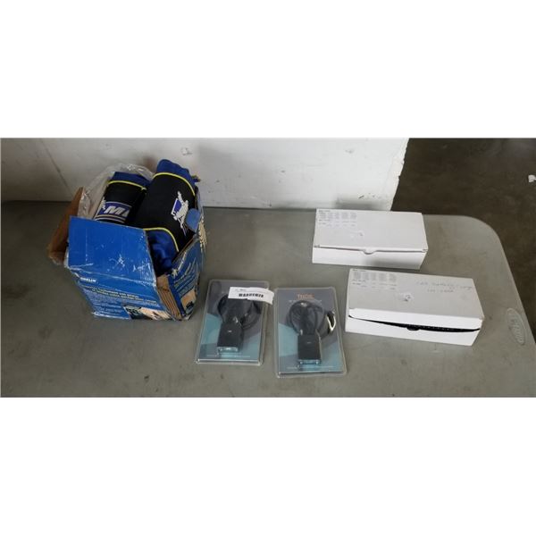 2 CAR BATTERY CHARGER, 2 FINGER PRINT LOCKS, AND 4 TIRE COVERS