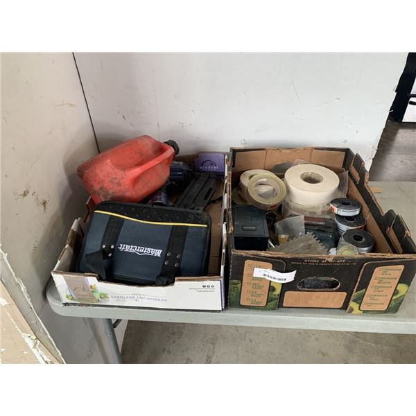 NAIL GUN, TAPE, DRILL BITS AND ASSORTED TOOLS