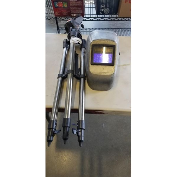 WELDING HELMET AND SURVEYORS TRIPOD
