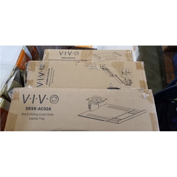 VIVO UNDER DESK TRAY, UNDER DESK DRAWER, AND PNEUMATIC ARM MONITOR DESK MOUNT