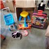 Image 1 : LOT OF BEYBLADE ROLLING BAG WITH WALMART KIDS BUGGY ARENA STRETH WORKOUT BANDS, KIDS XYLOPHONE AND S