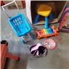 Image 2 : LOT OF BEYBLADE ROLLING BAG WITH WALMART KIDS BUGGY ARENA STRETH WORKOUT BANDS, KIDS XYLOPHONE AND S