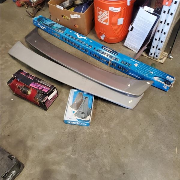 LOT OF 2 SPOILERS, BLAZER FOG LIGHTS, SHIOFTER BOOT AND TRIM AND LED UNDER LIGHT SET