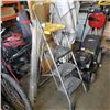 Image 1 : LOT OF EXTENSION POLES, 3 STEP LADDER, AND FOLDING DOLLY