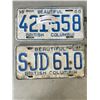 Image 2 : 5 BC VINTAGE LICENSE PLATES, 60'S, 70'S, 80'S, ONE IS A PAIR
