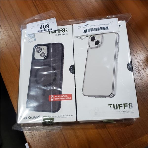 4 IPHONE TUFF8 CASES - 15 PRO MAGSAFE, 15 MAGSAFE CASE, 14 PRO MAX CASE, AND 14 CASE