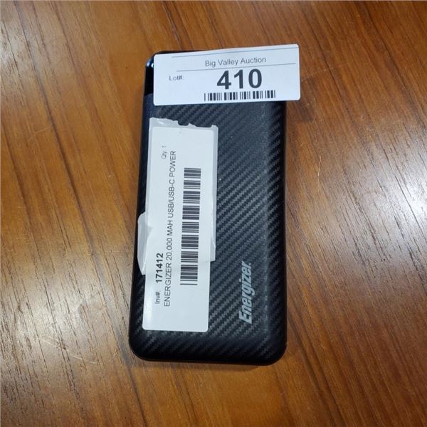 ENERGIZER 20,000 MAH USB/USB-C POWER BANK - RETAIL $59