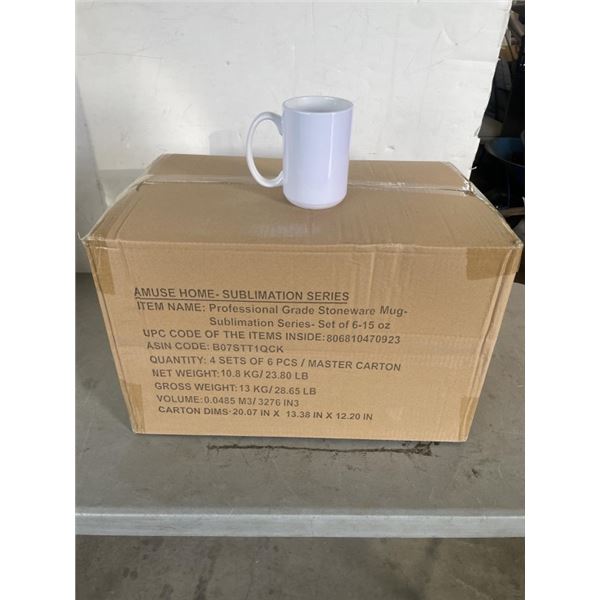 NEW CASE OF 24 PROFESSIONAL GRADE SUBLIMATION MUGS, 15 OZ