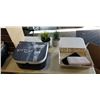 Image 2 : PAIR OF 2 DRAWERORGANIZERS WITH FAUX PLANTS AND DECORATIVE TRAYS