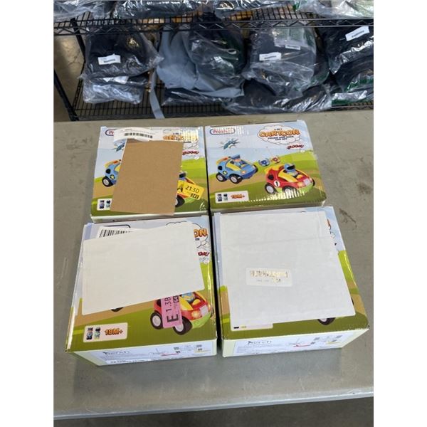 4 PREXTEX CARTOON POLICE AND RACE CAR SETS