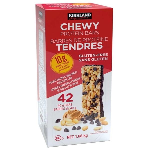 4 NEW BOXES KIRKLAND CHEWY PROTEIN BARS - 42 BARS PER BOX, 168 PROTEIN BARS TOTAL, TOTAL RETAIL $99