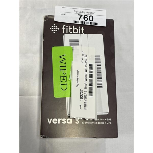 FITBIT VERSA 3  SMARTWATCH W/ GPS AND HR MONITOR  - TESTED WORKING, RETAIL $198