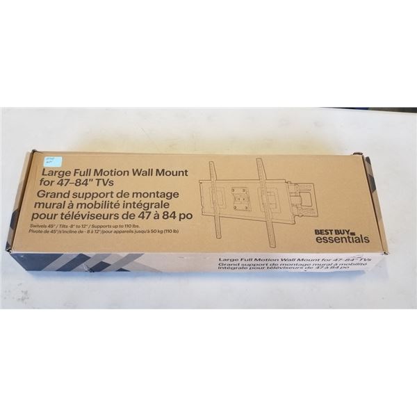 AS NEW ESSENTIALS 47-84 INCH FULL MOTION TV WALL MOUNT, SUPPORTS UP TO 110LBS
