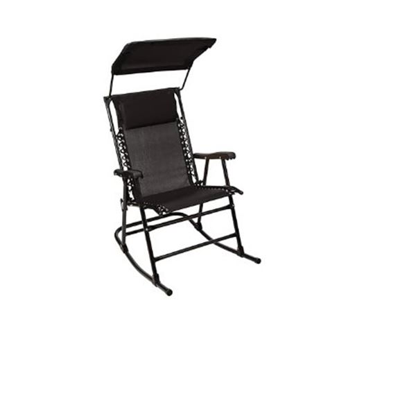 BRAND NEW NAVY FOLDABLE ROCKING CHAIR WITH CANOPY, WITH NECK PILLOW AND FOLD AWAY SUN SHADE, RETAIL 