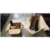 Image 1 : BOX OF KITCHEN UTENSILS AND TWO DECOR BOTTLES