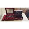 Image 1 : 2 BRAND NEW WINE GIFT BOXES - 2 BOTTLE WINE HOLDER W/ CORKSCREW, POURER, THERMOMETER, AND DRIP RING 