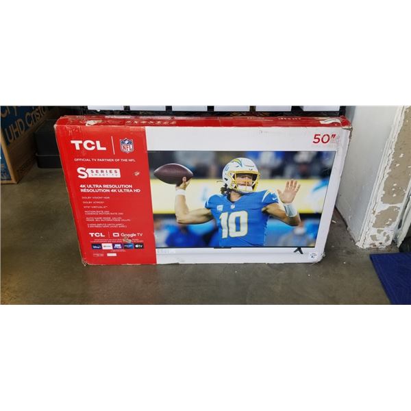 TCL 50" 4K ULTRA RESOLUTION WITH REMOTE AND LEGS, GOOD PICTURE, APRIL 2023 MFG. TESTED WORKING
