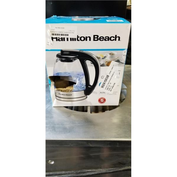 HAMILTON BEACH 1L COMPACT GLASS ELECTRIC KETTLE - TESTED WORKING