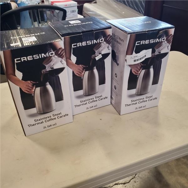 3 CRESIMO STAINLESS STEEL THERMAL COFFEE CARAFE'S