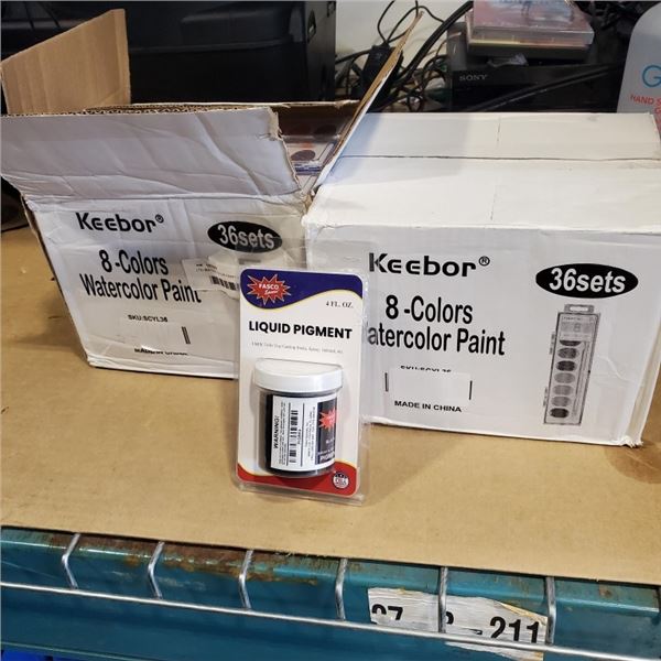 (72) WATERCOLOR PAINT SET, 8 COLOR AND LIQUID PIGMENT