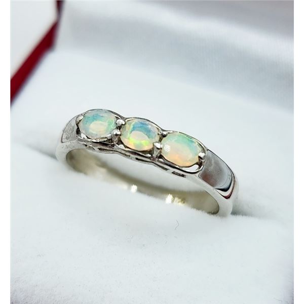 STERLING SILVER 4.4MM NATURAL OPAL (0.40CT) RING, SIZE 7, RETAIL $300. OPAL IS A SYMBOL OF HOPE AND 
