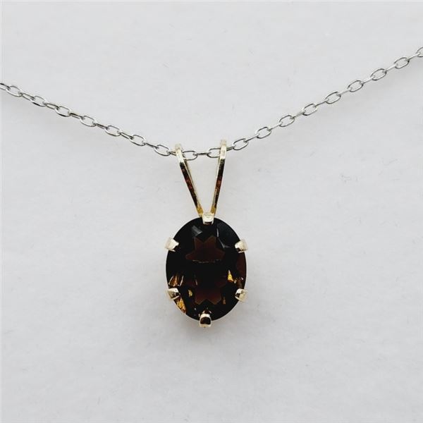 STERLING SILVER 9 X 7MM NATURAL SMOKY QUARTZ (1.6CT) WITH STERLING SILVER CHAIN, W/A $500.00.