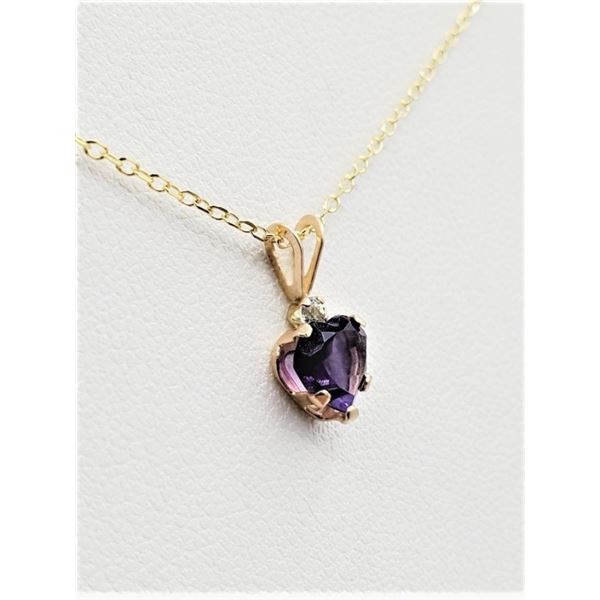 10KT YELLOW GOLD NATURAL AMETHYSTS (0.88CT) PENDANT WITH NATURAL WHITE SAPPHIRE AND GOLD PLATED STER