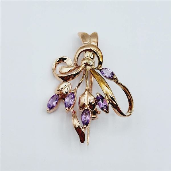 STERLING SILVER NATURAL AMETHYSTS (0.75CT) BROOCH, W/A $705.00. AMETHYSTS IS THE BIRTHSTONE FOR FEBR