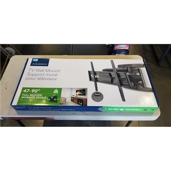 AS NEW INSIGNIA 47-90 INCH FULL MOTION TV WALL MOUNT, SUPPORTS UP TO 130LBS