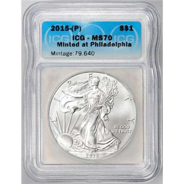2015-(P) $1 American Silver Dollar Coin ICG MS70 Philadelphia