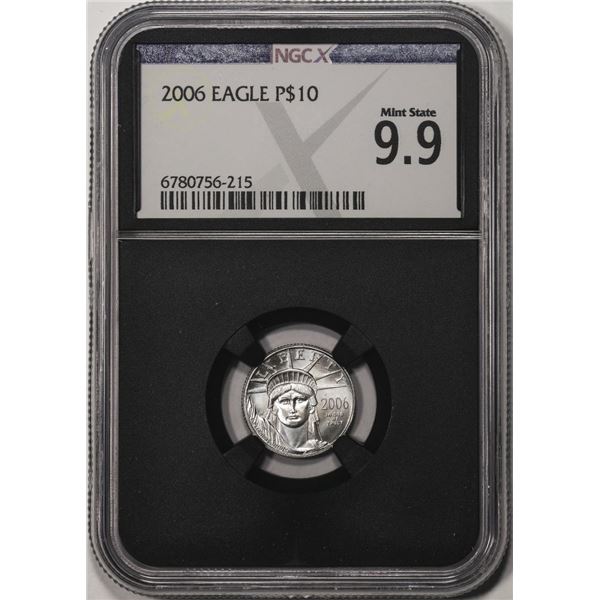 2006 $10 Platinum American Eagle Coin NGCX Mint State 9.9