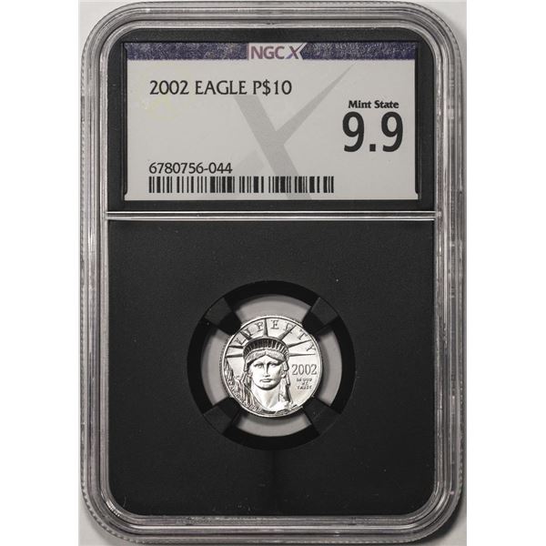 2002 $10 Platinum American Eagle Coin NGCX Mint State 9.9
