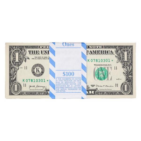 Pack of (100) Consecutive 2017 $1 Federal Reserve STAR Notes Dallas