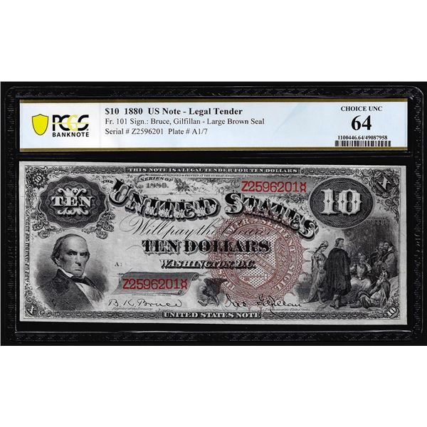 1880 $10 'Jackass' Legal Tender Note Fr.101 PCGS Choice Uncirculated 64