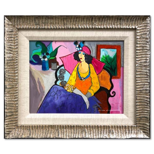 Itzchak Tarkay (1935-2012) "Red Hat" Original Mixed Media on Board