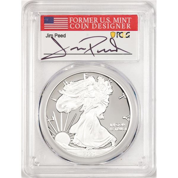2020-W $1 Proof American Silver Eagle Coin PCGS PR70DCAM FDOI Jim Peed Signed