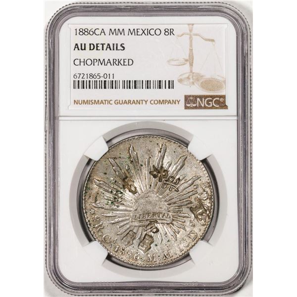 1886CA MM Mexico 8 Reales Silver Coin NGC AU Details Chopmarked