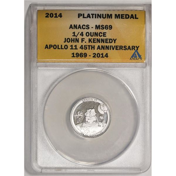 2014 Proof 1/4 oz Platinum JFK Apollo 11 Anniversary Medal ANACS MS69