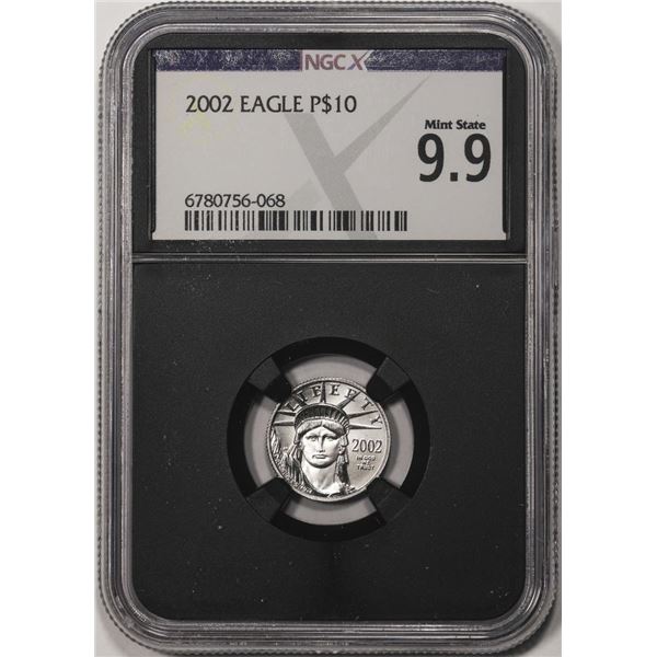 2002 $10 Platinum American Eagle Coin NGCX Mint State 9.9