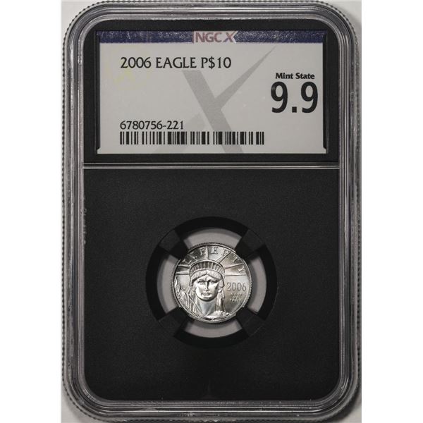 2006 $10 Platinum American Eagle Coin NGCX Mint State 9.9