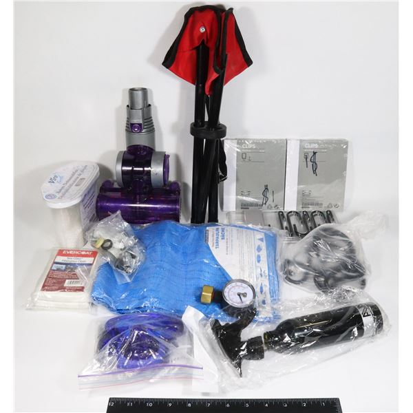LOT OF ASSORTED TOOLS INC STOOL AND DYSON VACUUM