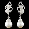 Image 1 : 14K Gold 12.00mm Pearl & 1.28ctw Diamond Earrings