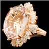 Image 2 : 14K Gold 18.75ct Morganite & 2.26ctw Diamond Ring