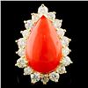 Image 1 : 14K Gold 5.96ct Coral & 1.84ctw Diamond Ring