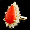 Image 2 : 14K Gold 5.96ct Coral & 1.84ctw Diamond Ring