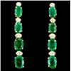 Image 1 : 14K Gold 5.00ct Emerald & 0.35ctw Diamond Earrings