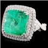 Image 2 : 18K White Gold 10.43ct Emerald & 1.36ct Diamond Ri