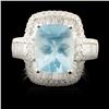 Image 1 : 14K Gold 3.43ct Aquamarine & 1.30ctw Diamond Ring